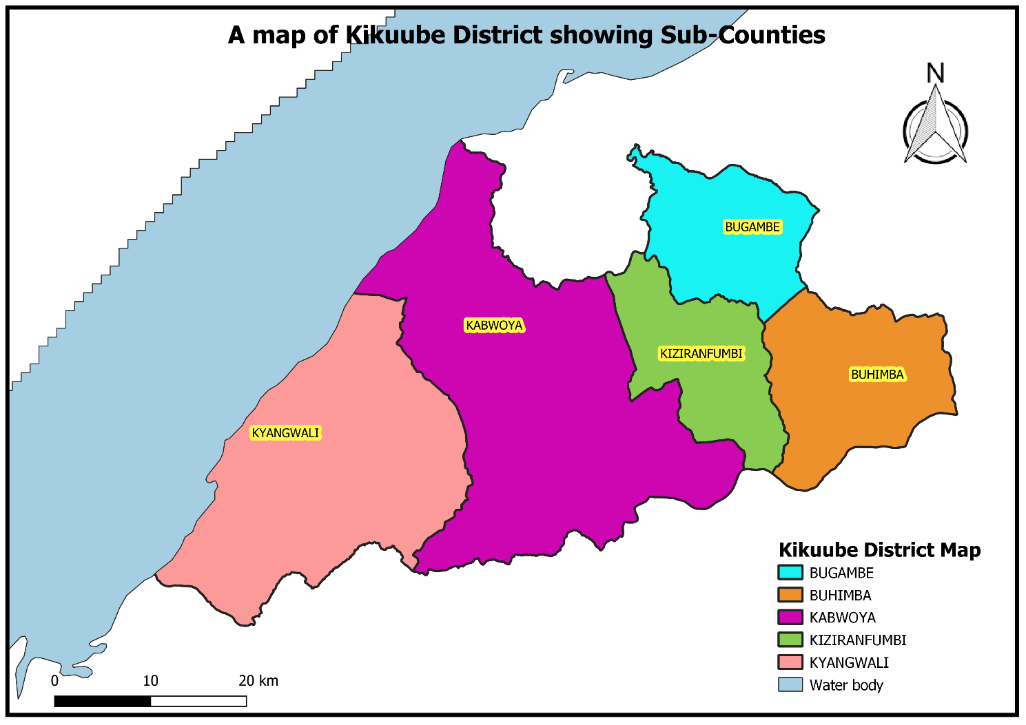Map showing subcounties in Kikuube District